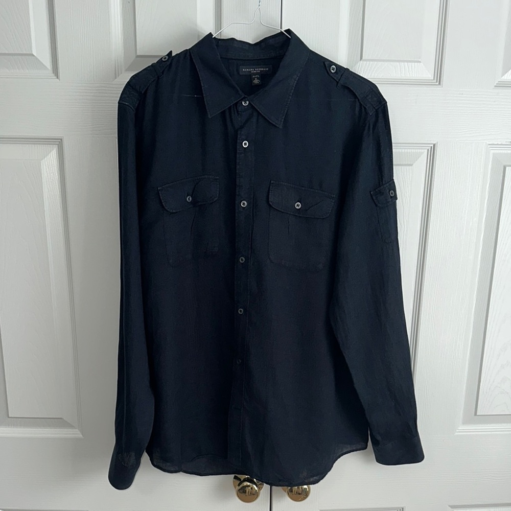 Banana Republic Black Casual Linen SLIM FIT Button Down Shirt